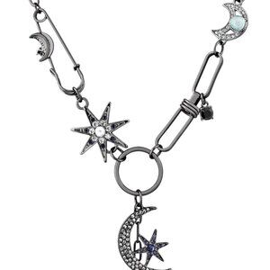Gothic Boho Moon and Star Necklace, Star Jewelry, Charm Boho Necklace, Christmas